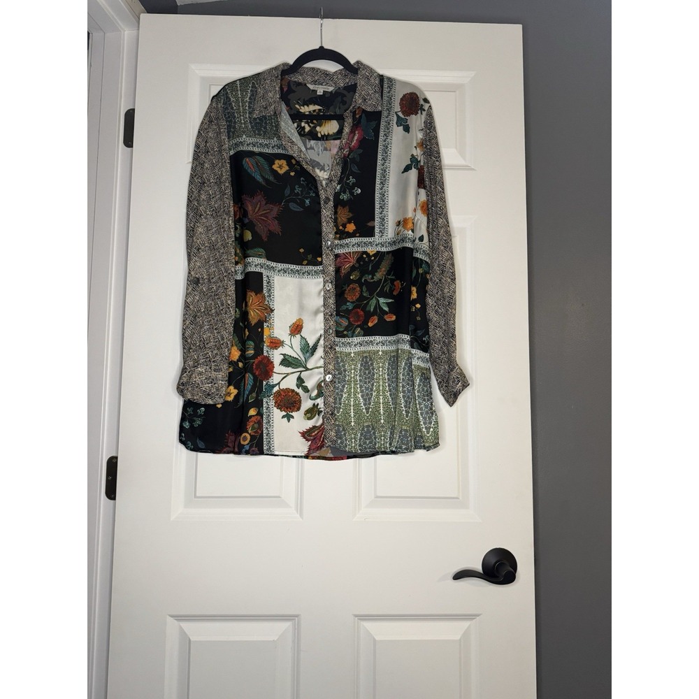 John Mark Long Sleeve Button Up Tunic Mixed Print Xl Beautiful